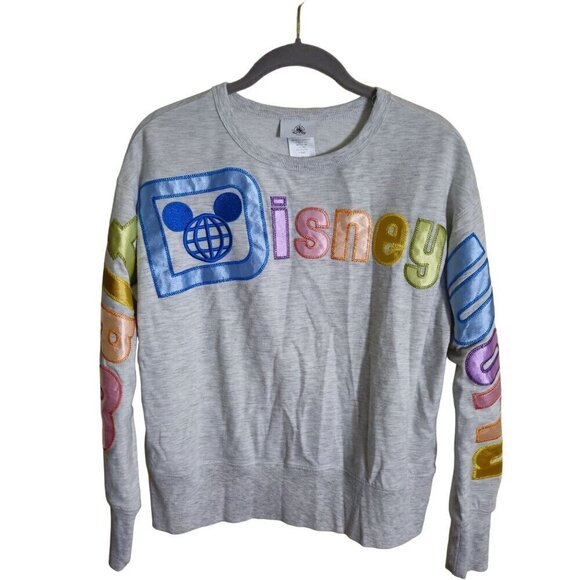 Disney Walt Disney World Pastel Color Satin Letter SpellOut Sweatshirt Size S - Picture 1 of 7